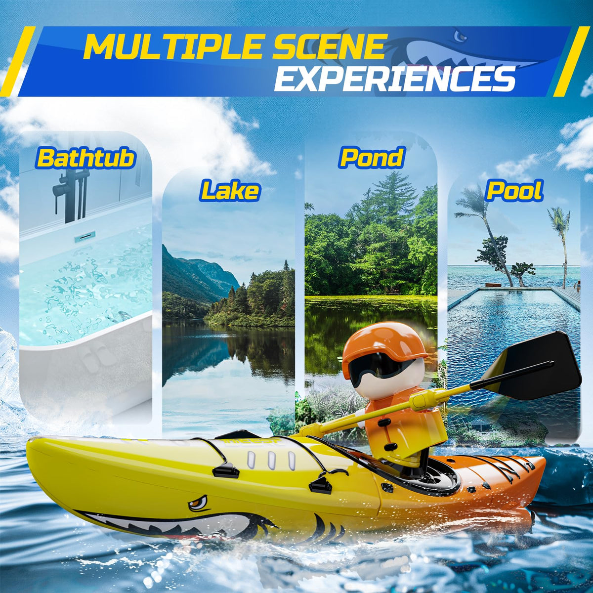 DEERC RC Kayak dual mode propulsion for paddling or motor play