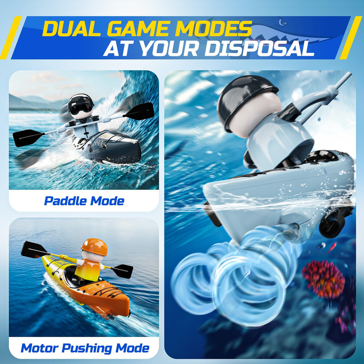 DEERC RC Kayak suitable for indoor tubs and outdoor water play