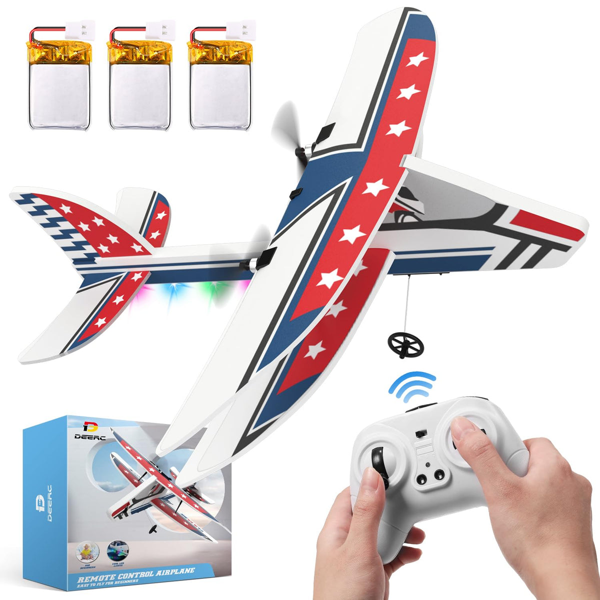 DEERC RC Plane with 6-axis gyro stabilization for stable beginner flights.