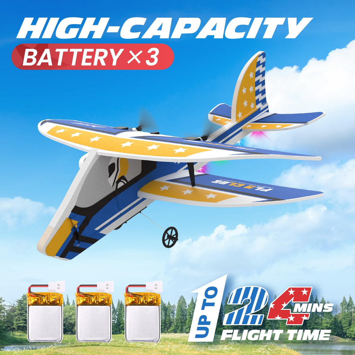 DEERC RC Plane battery pack demonstrates extended flight time