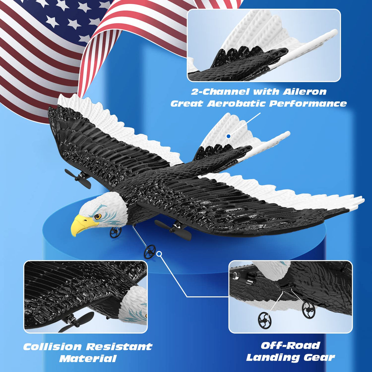 DEERC simulated bald eagle design with detailed feathers for realism.