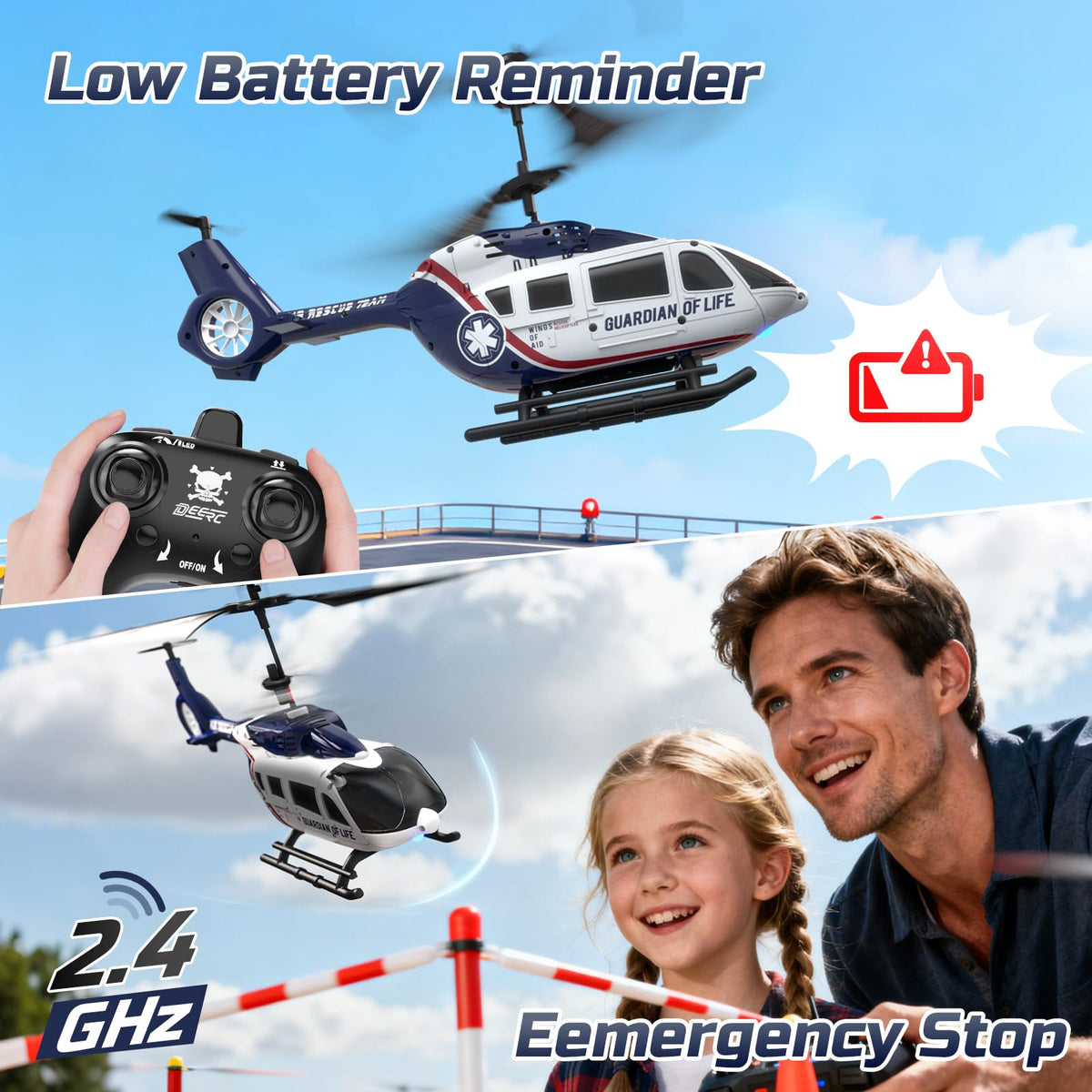 DEERC Rescue Helicopter uses 2.4 GHz link for interference-free group flights.