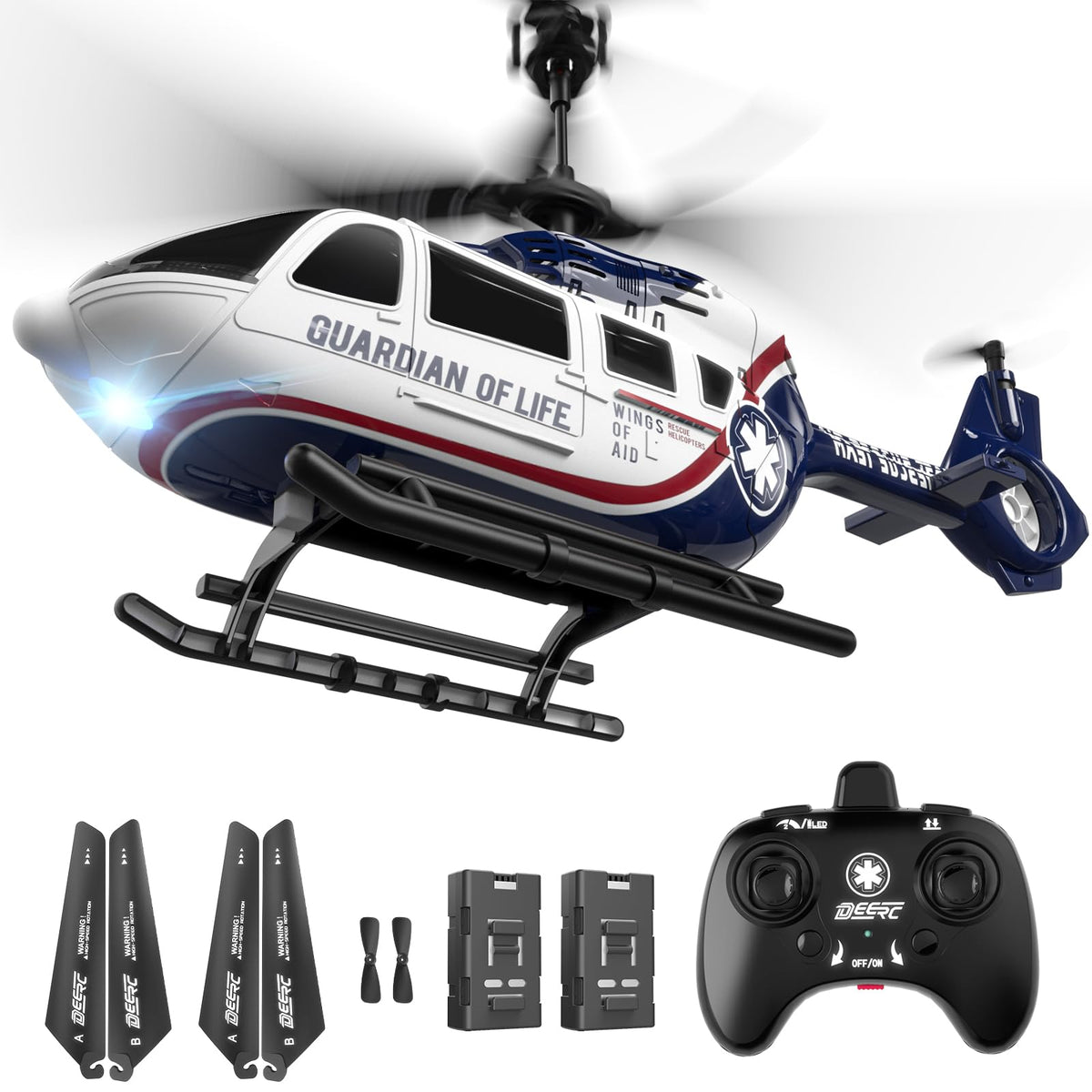 DEERC Rescue Helicopter with aerodynamic design for realistic flight simulations.