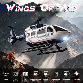 DEERC Rescue Helicopter features LED lights for indoor and night flights.