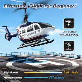 DEERC Rescue Helicopter shows two modular batteries with USB-C fast charging.