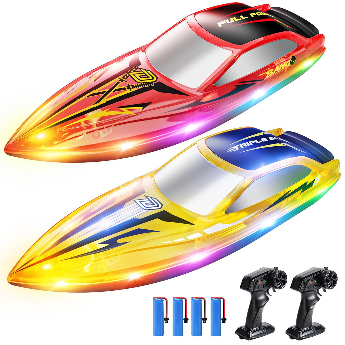 DEERC two-pack RC boats ready for outdoor racing in pools and lakes