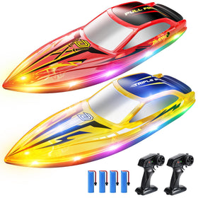 DEERC two-pack RC boats ready for outdoor racing in pools and lakes