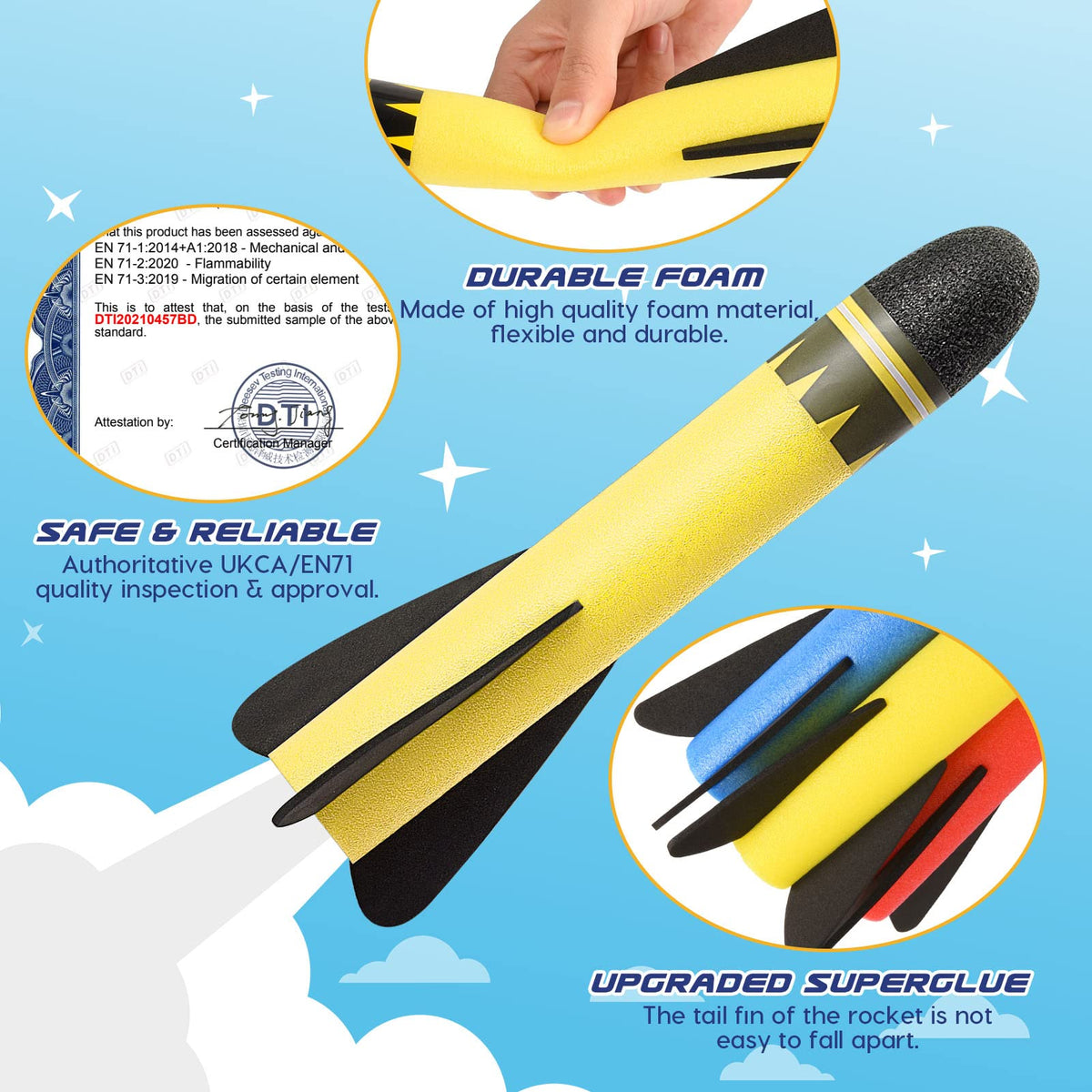 Delighkidz durable foam rocket refills for repeated outdoor use.
