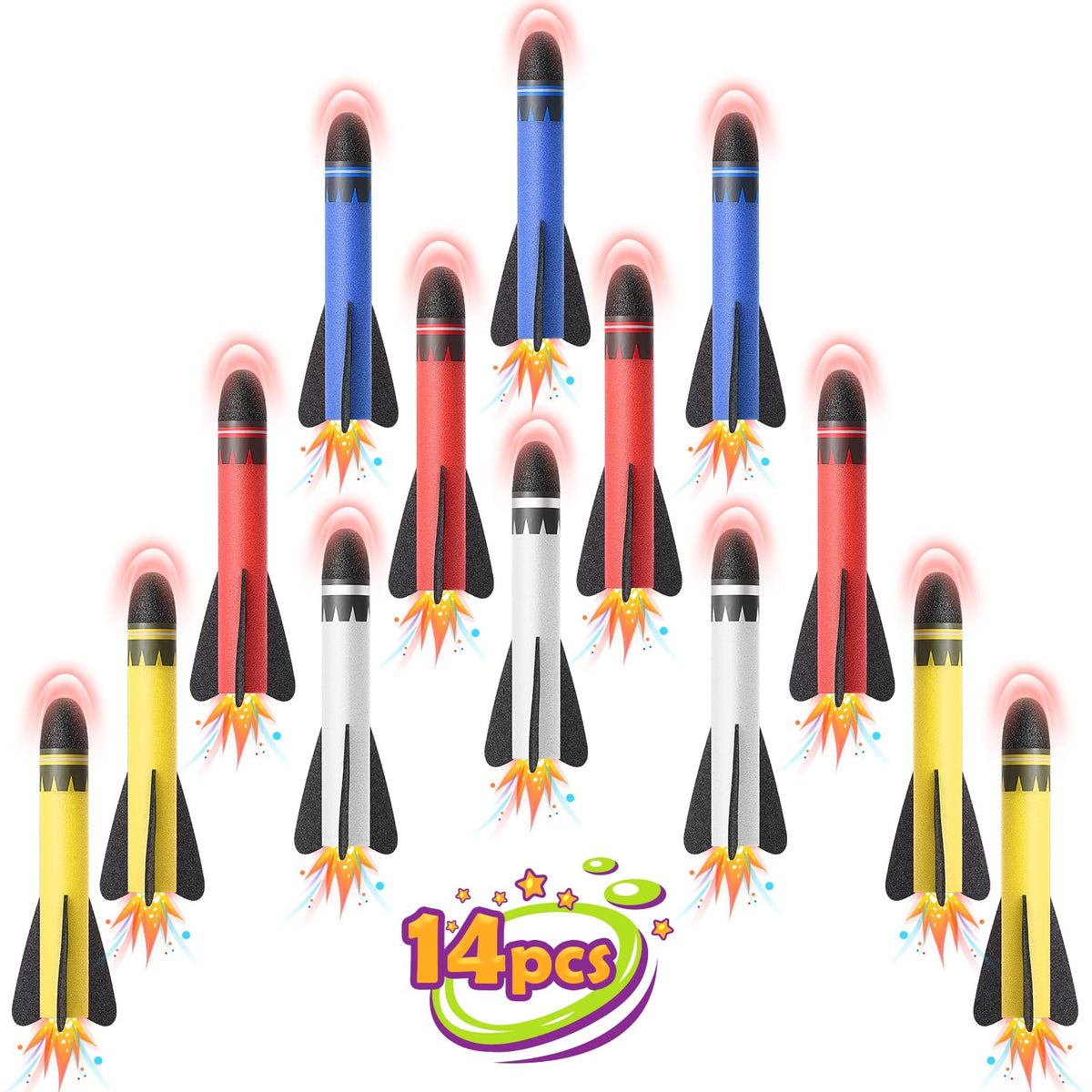 Delighkidz foam rocket refills in bright colors for safe outdoor play.