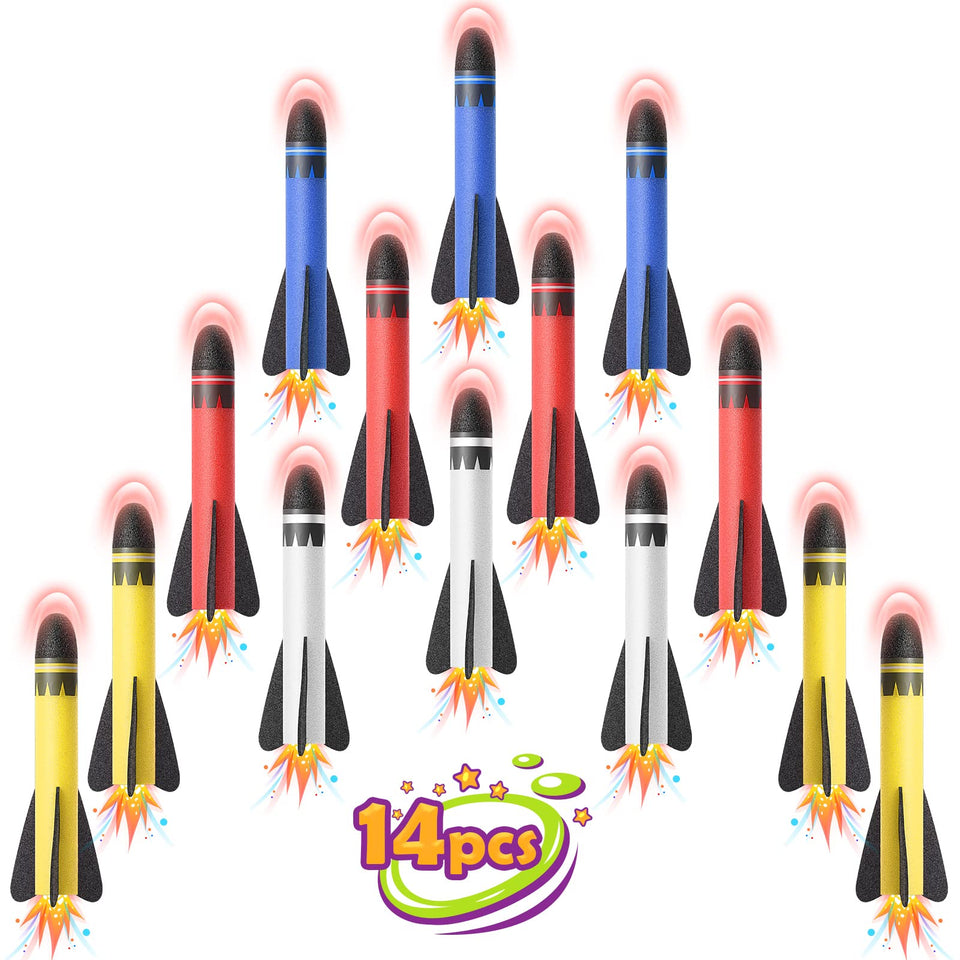 Delighkidz foam rocket refills in bright colors for safe outdoor play.