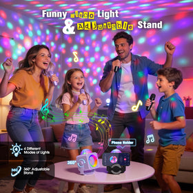 Delighkidz karaoke microphone with LED lights enhances home parties.