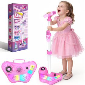 Delighkidz kids stand karaoke assembly showing adjustable stand height for growing kids