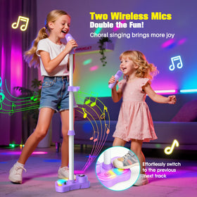 Delighkidz LED stage lights create a colorful mini concert atmosphere.