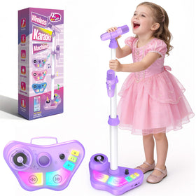 Delighkidz stand karaoke machine with adjustable height for growing kids.