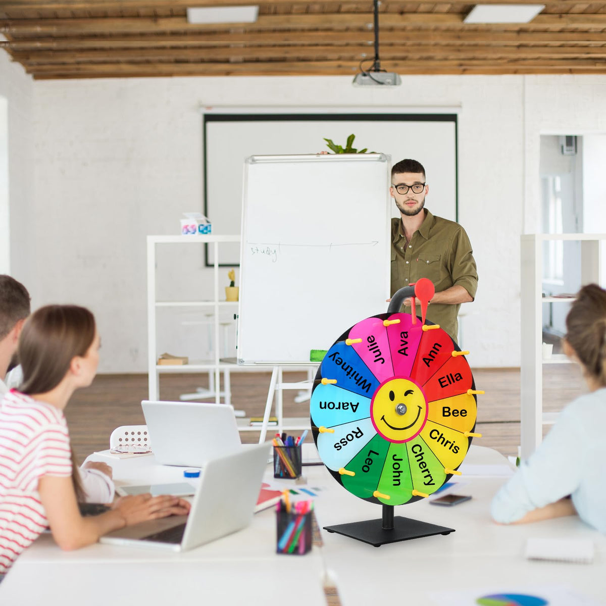 Shop-ready Delizon wheel attracts attention with bright sunflower motif and versatile rewards.
