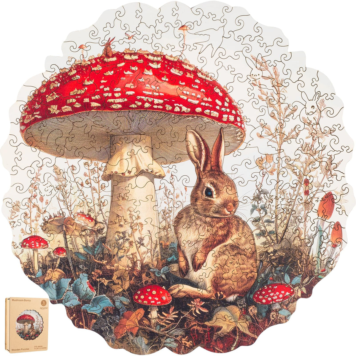 Delobil mushroom bunny puzzle wooden 200 pieces for wall display