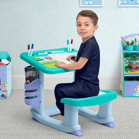 Bluey Draw and Play Desk by Delta Children, built-in bench for comfy, focused play.