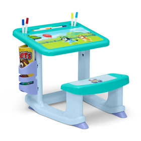 Delta Children Bluey Draw and Play Desk with markers, organized storage for art time.