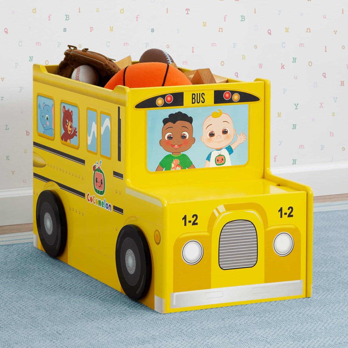 Delta Children CoComelon graphics with JJ and friends on bus