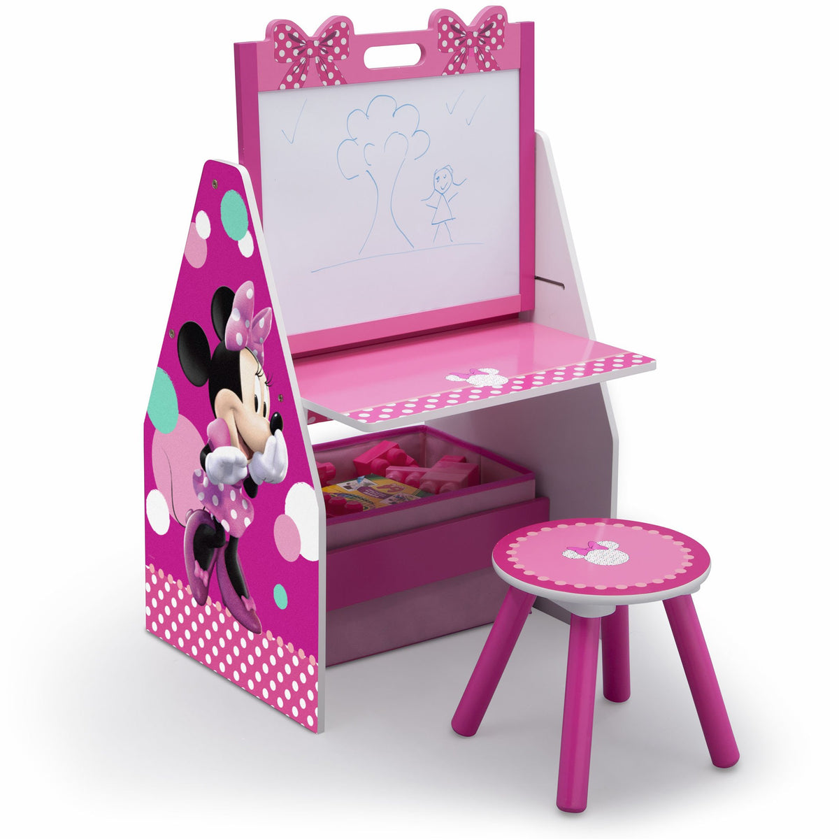 Delta Children deluxe art table with magnetic dry-erase board for imaginative drawing.