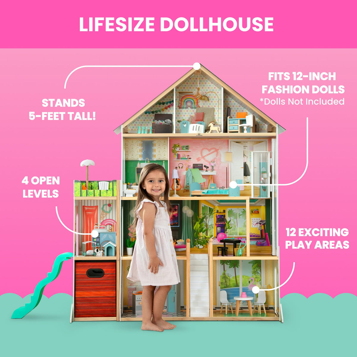 Delta Children Deluxe Maui Island Dollhouse fifty accessories enhance interactive pretend play.