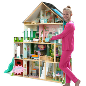 Delta Children Deluxe Maui Island Dollhouse four-story design supports layered imaginative play.