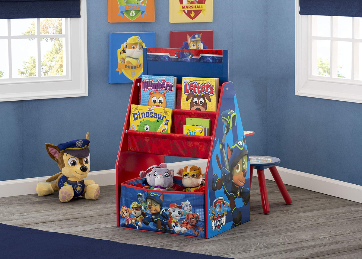 PAW Patrol toy bin and storage pockets keep supplies tidy.