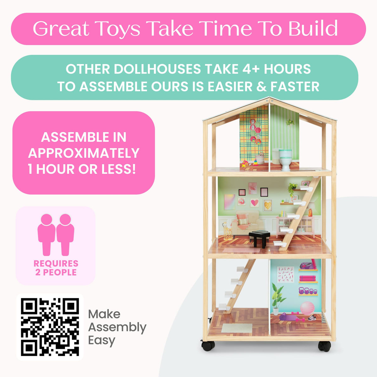 Delta Children Moveable Mansion compatible with 12-inch fashion dolls for versatile storytelling.