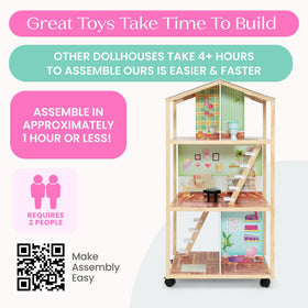 Delta Children Moveable Mansion compatible with 12-inch fashion dolls for versatile storytelling.