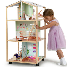Delta Children Moveable Mansion dollhouse with three levels for expansive pretend play.