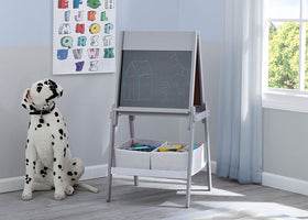 Delta Children MySize easel paper roll on top supports ongoing crafts.