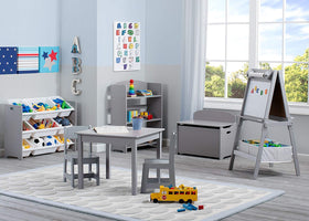 Delta Children MySize easel storage bins keep art supplies organized and handy.