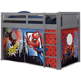 Delta Children Spider-Man loft bed tent front view for private play space.
