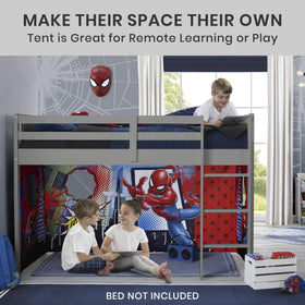 Delta Children Spider-Man loft bed tent mesh window for ventilation.