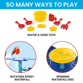 Delta Children Spidey table includes bucket and watering can for interactive watering play.
