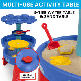 Delta Children Spidey water table features spinning waterfall discs for cause-and-effect learning.