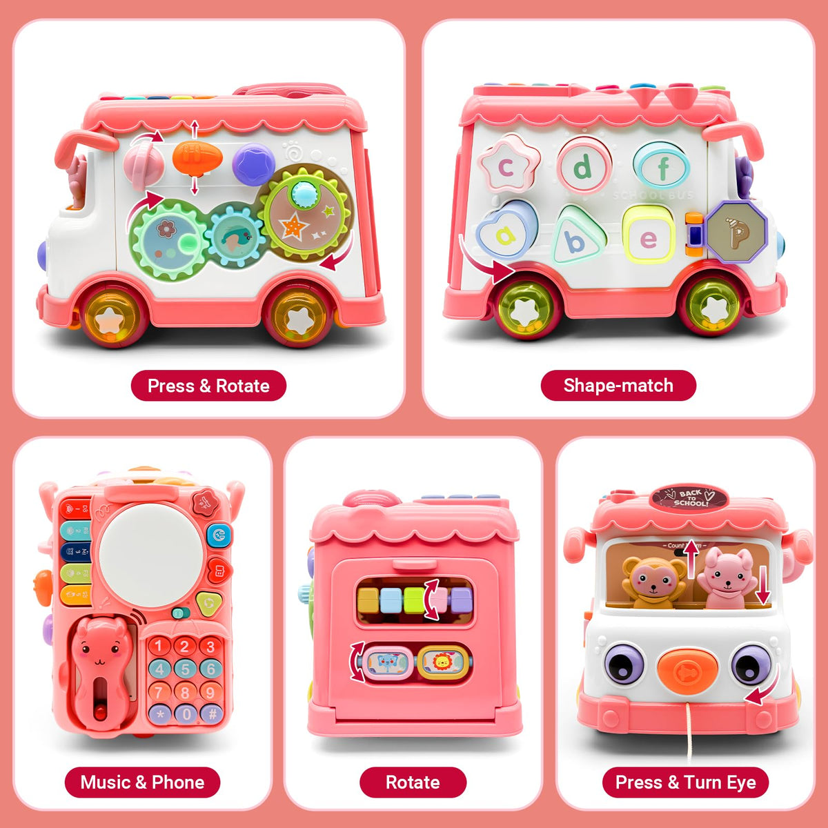 DELUTIQUE Baby Bus Toy drum and light engage senses during playtime for sensory exploration