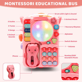 DELUTIQUE Baby Bus Toy keyboard and buttons promote early learning and alphabet familiarity