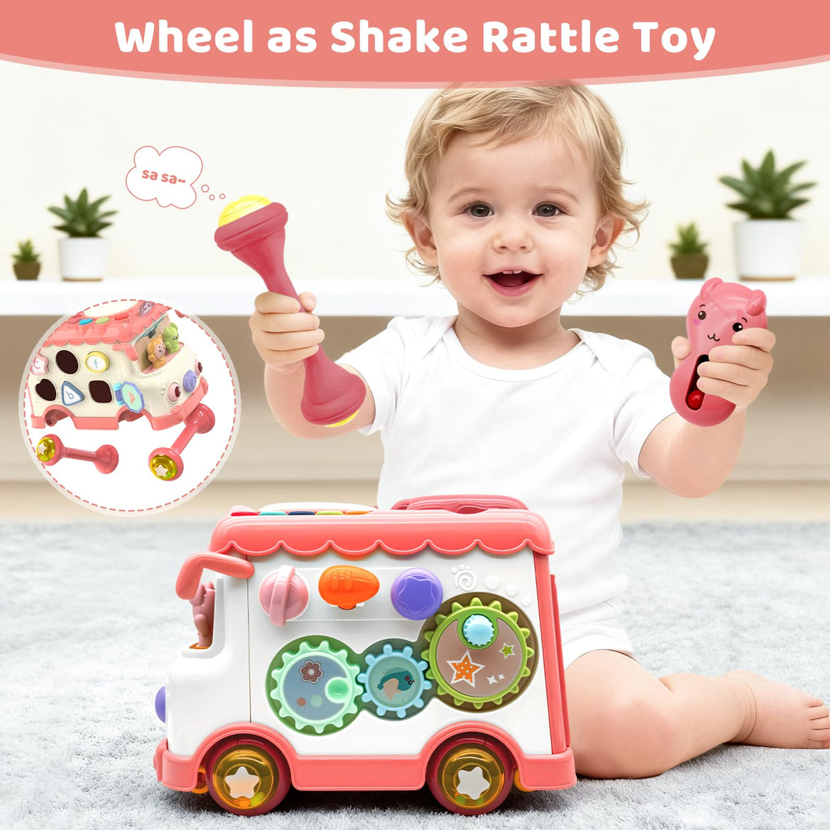 DELUTIQUE Bus Toy shape-matching puzzles support fine motor skills