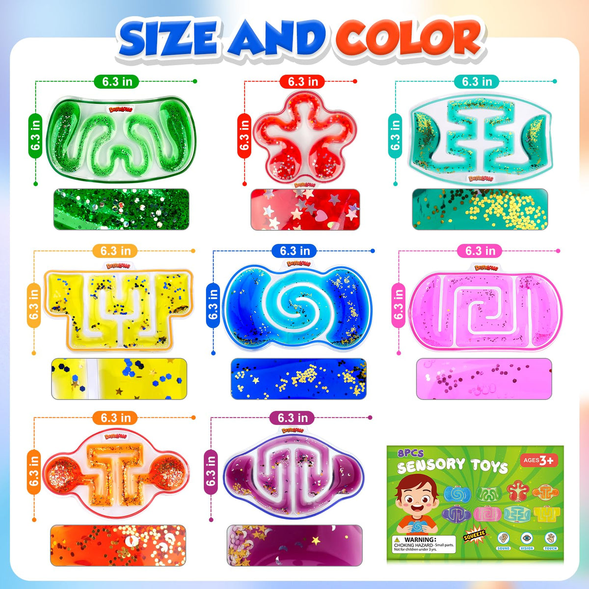 Demilong eight-pack features varied shapes for versatile sensory play.
