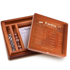 Demine Farkle classic dice tray open showing all-in-one setup for quick play