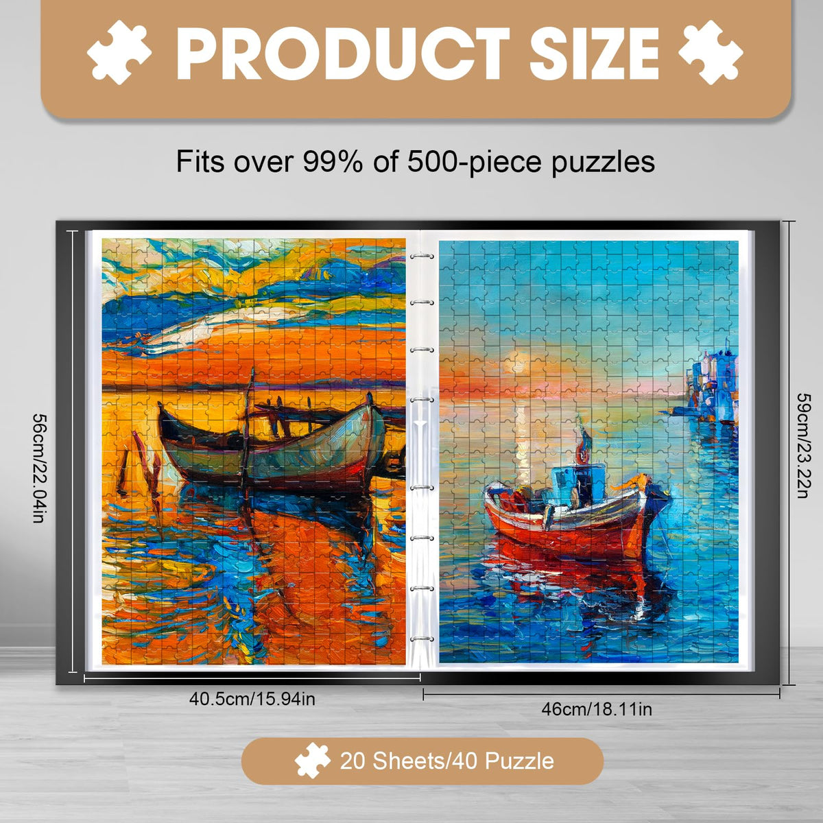 Demine puzzle storage folder with 20 pockets demonstrates clear display of finished puzzles