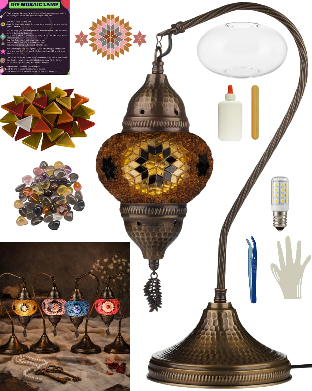 DEMMEX lamp base in brown amber, sturdy foundation for your mosaic masterpiece