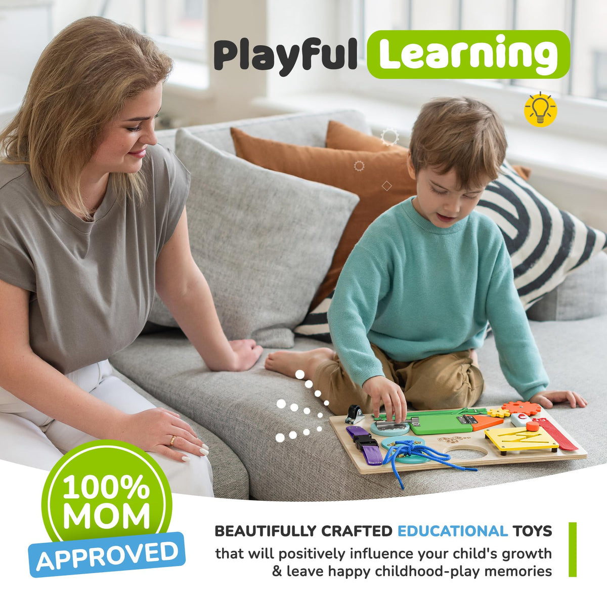 deMoca Busy Board light switch supports focused, quiet play