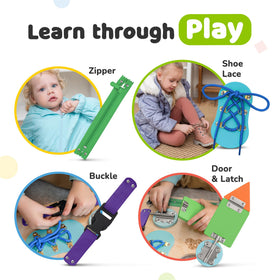 deMoca Busy Board rotating pieces encourage hands-on exploration