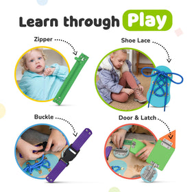 deMoca Busy Board shoelace-tie aids dressing skills and fine motor