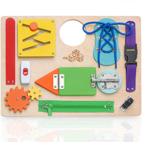 deMoca Toddler Busy Board zipper activity promotes precise finger movement during travel