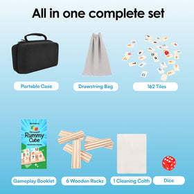 Demteric Rummy dice and drawstring bag for on-the-go play.