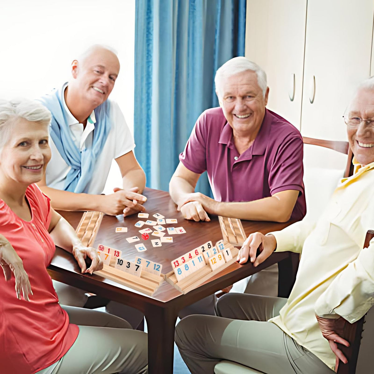 Demteric Rummy family game night scene with 2–6 players.