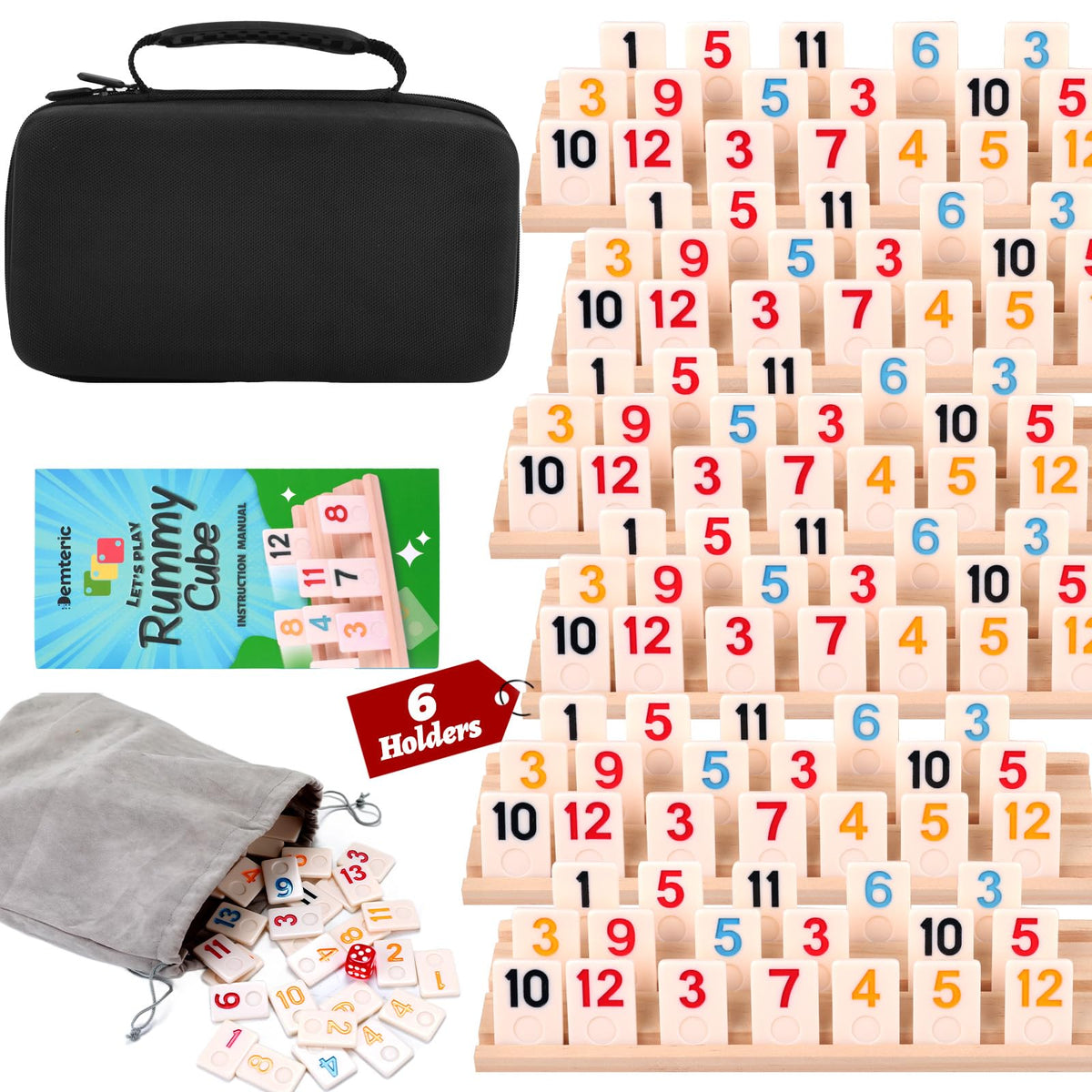 Demteric Rummy tiles melamine close-up shows durable, safe material for family play.